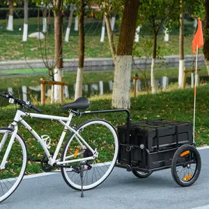 Bicycle cargo trailer with removable foldable storage box galvanized bottom triple safety features pneumatic tires quick release wheels for camping grocery shopping road trips
