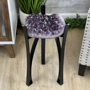 Extra Plus Brazilian Amethyst Geode Side Table, 35.7 lbs, 23.75" tall on a metal base #1384-0008
