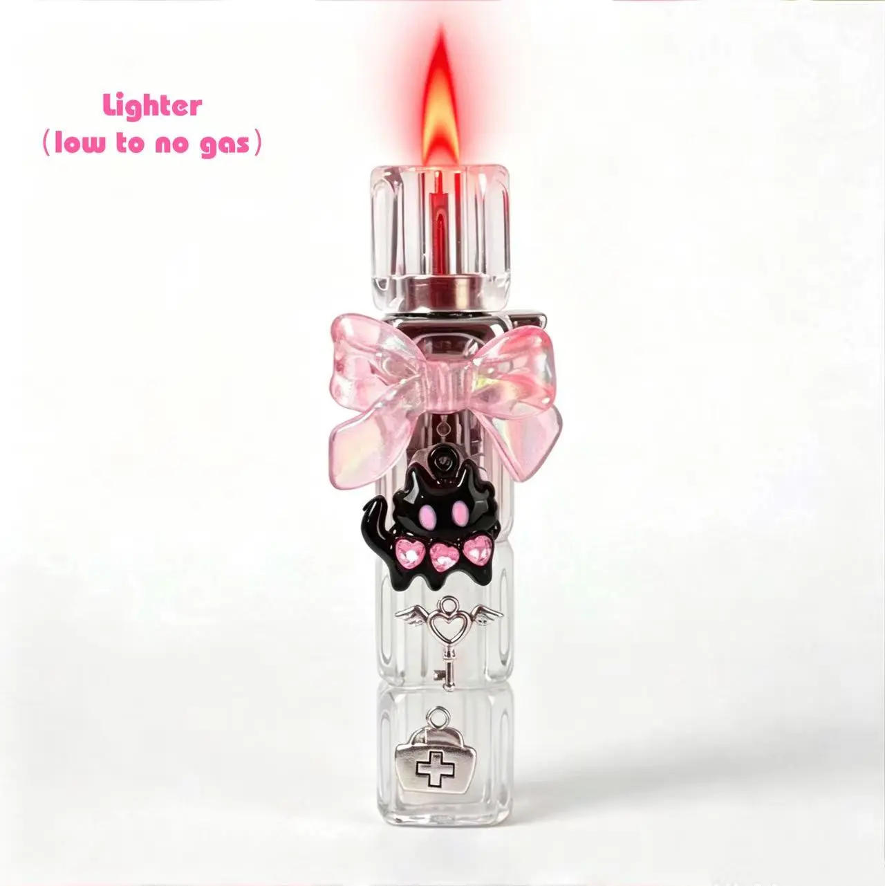 (Virtually gas-free)Kawaii Aesthetic Crystal-Like Spinning Toy with Oversized Pink Bow and Sweet Black Cat Charm - A Unique Sensory Stress Reliever for Girls