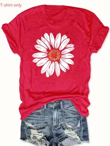 Women's Floral Print Round Neck Tee, Casual Short Sleeve Crew Neck T-shirt for Daily Wear, Ladies Clothes for All Seasons, Top