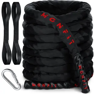 ASU Trainer Poly Dacron Weighted Battle Ropes - Full-Weight Gym Rope Set with Heat-Shrink Handles Elastic Resistance Band Set