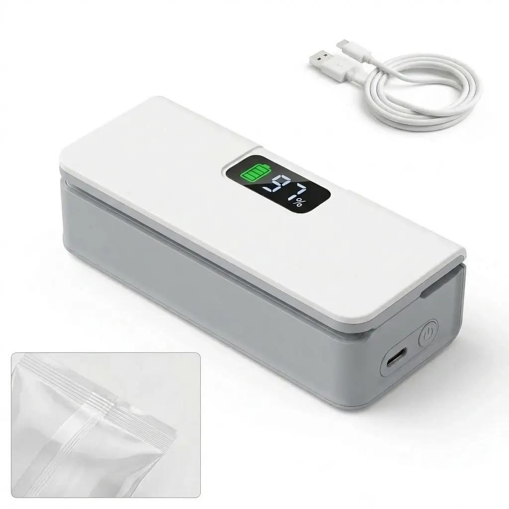 Rechargeable Vacuum Packing Machine - 6 Adjustable Temp Heat Sealer with LED Display, Cutter Combo, Portable for Chips, Mylar Food Storage to Maintain Crispness