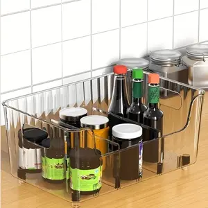 Transparent Plastic Condiment Storage Box with Adjustable Dividers, Multi-Purpose Kitchen Organizer for Snacks and Small Items