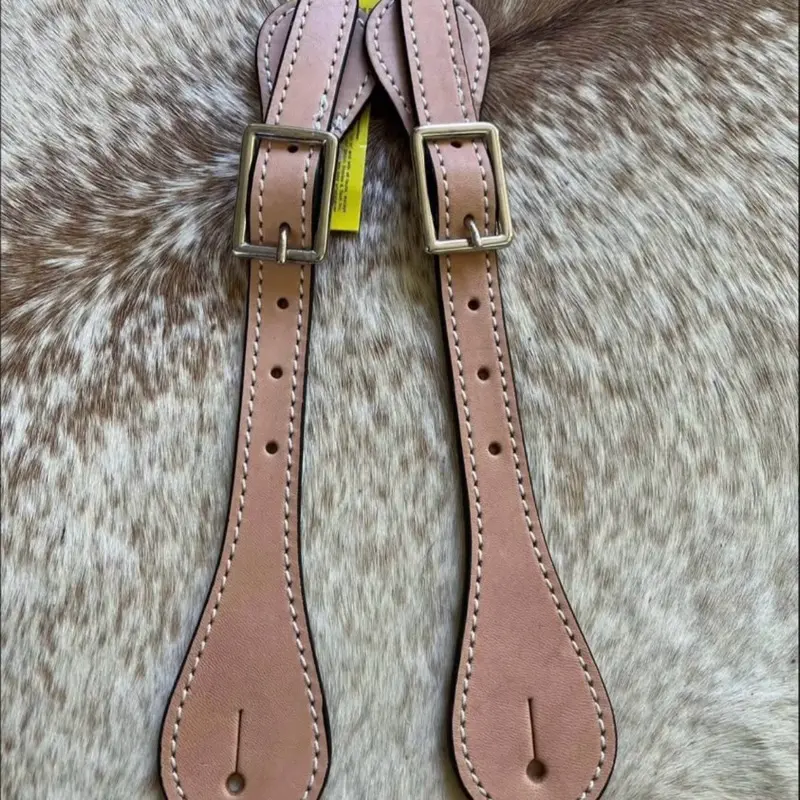 Pair Adult Size Light Oil Finished Top Grain Leather Western Spur Straps