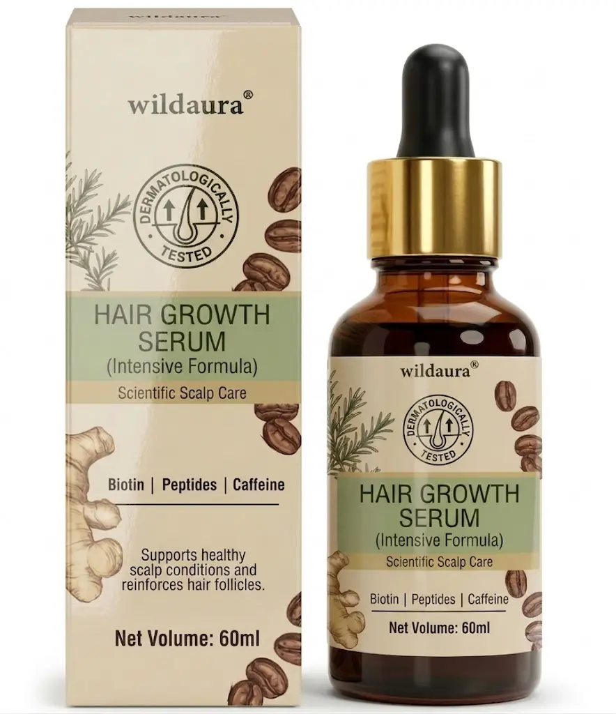 Wildaura Hair Growth Serum - Intensive Haircare Formula with Biotin, Peptides, Caffeine, Rosemary - Lightweight, Daily Use, Dropper-Infused - Supports Healthy Scalp, Reinforces Follicles - No Rinse - 60ml (2 fl oz) - Dermatologically Tested, Liquid, Rosem