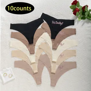 [10 counts]Women's Letter Print Thong, Casual Comfy Breathable Seamless Panty for Daily Wear, Women's Underwear for All Seasons Fit Multicolor