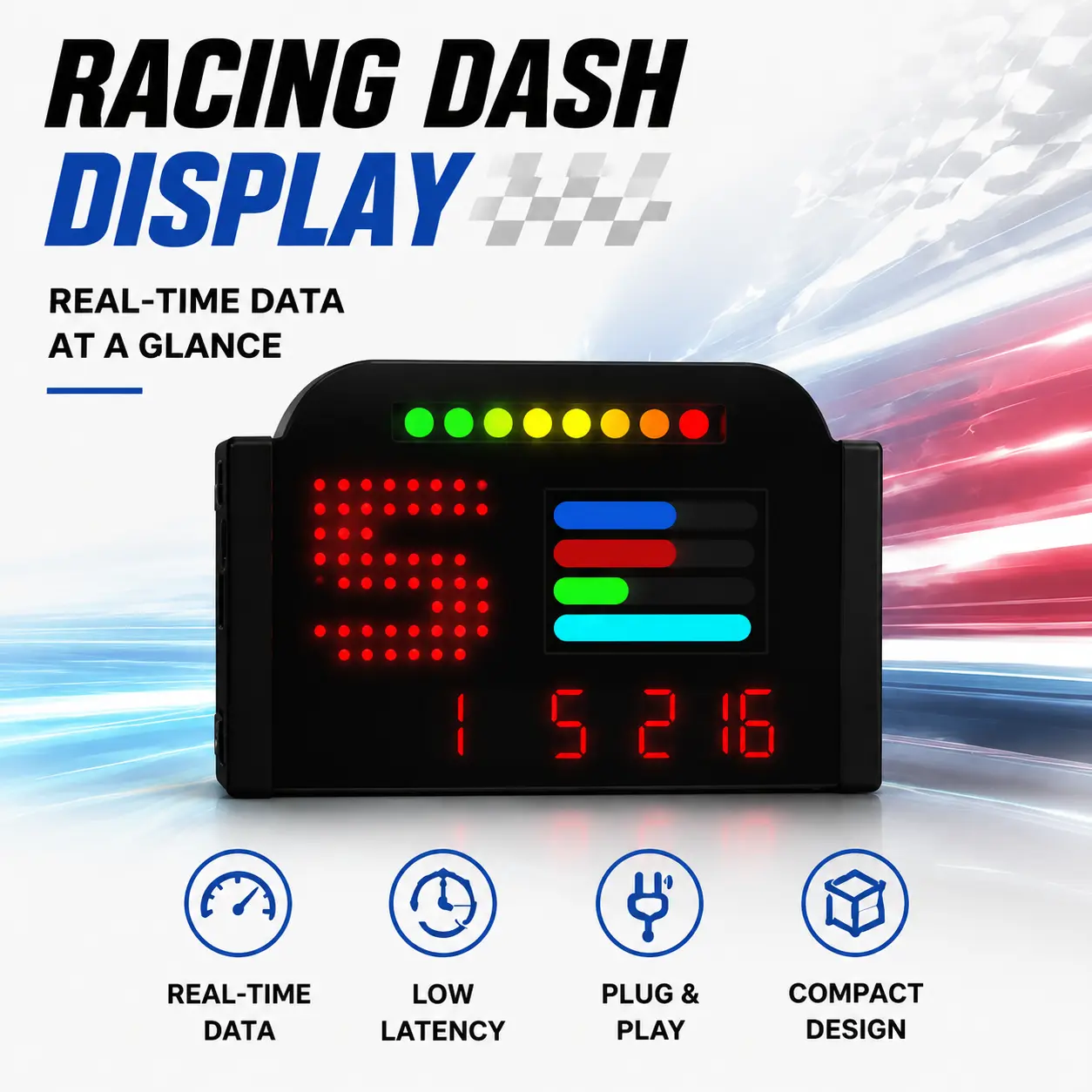 RX-02 GT4.0 Pro Illuminati Round Top Racing Dashboard, SimHub Supported Flashing Gear Indicator Sim Racing Telemetry Display Compatible with All Mainstream Steering Wheel Bases
