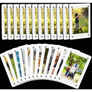 Double Sided Magnetic Photo Frames for Refrigerator – Super Clear Acrylic Polaroid Picture Holders – Reusable 2.36 x 3.54 Inch Mini Frames – No Glue Needed Instax Compatible Display Decor Metal
