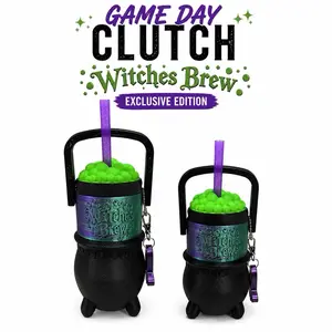 Witches Brew Exclusive Game Day Clutch with Glow in the Dark Bubbles Lid Cover and Matching Witch Hat Can Tab Opener Keychain. Available in 2 Can Sizes.