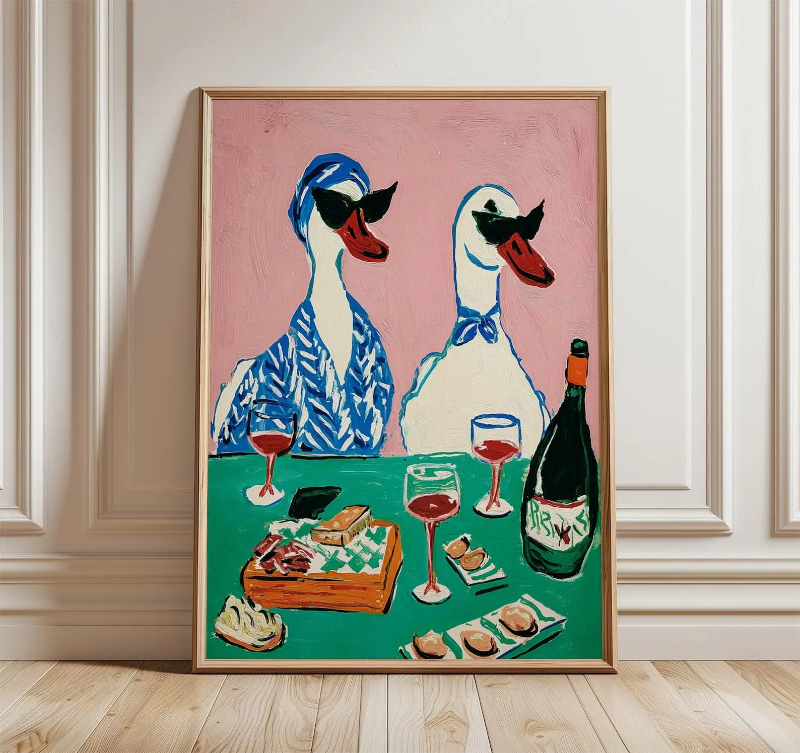 Funny Duck Wine Wall Art, Quirky Animal Poster, Retro Kitchen Print, Vintage Dining Room Decor