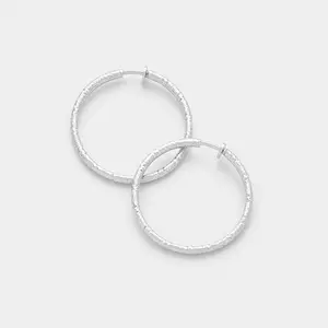Textured Silver Hoop Clip On Earrings | 1.25| 255901