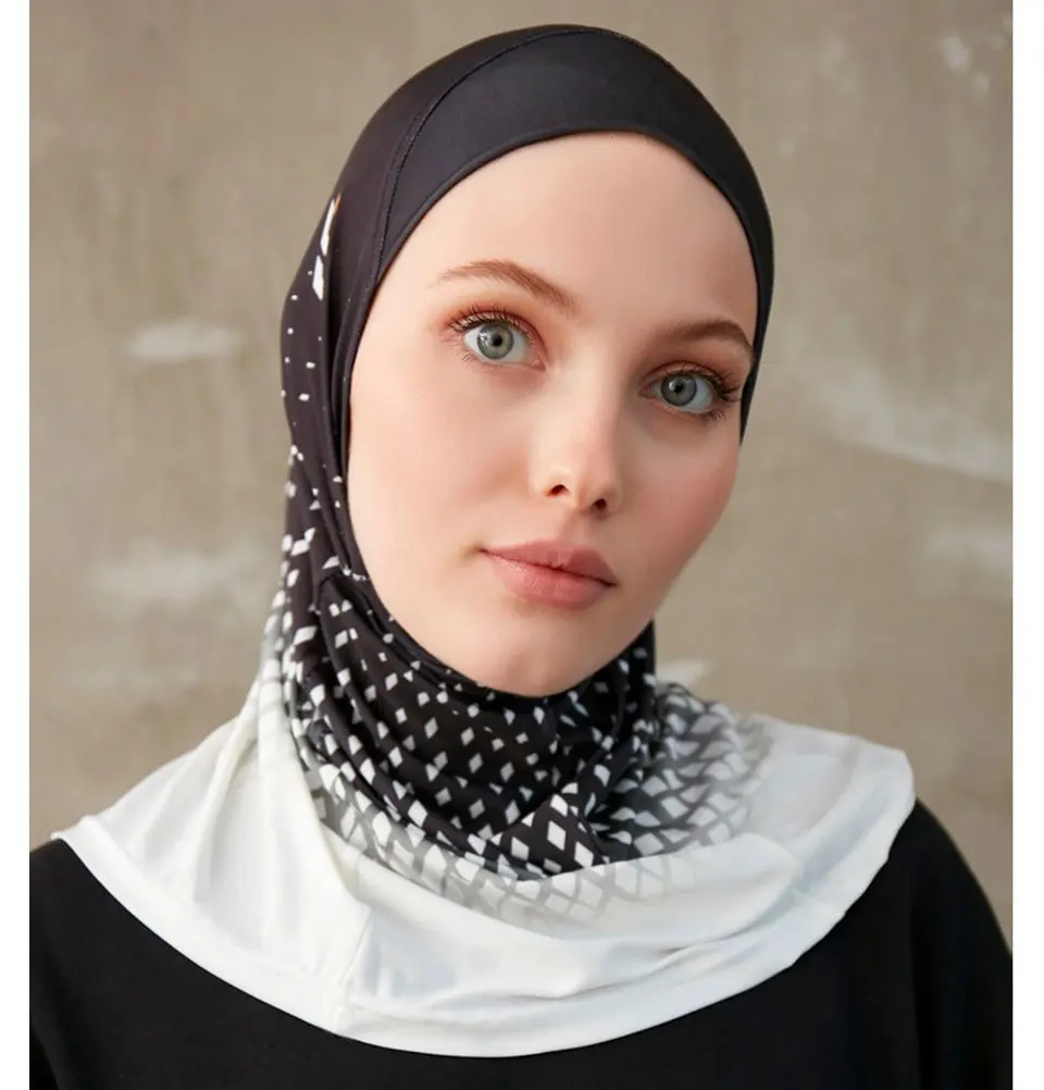 Modefa One Piece Instant Sports Hijab - Ombré Diamond - Black White