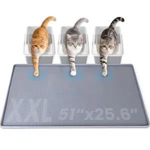 Litter Mat, XXL 51''x25.6'' Litter Box Mat,  Floor Mat for Pets, Litter Trapping, Easy to Clean, Soft  Paws (Dark Grey)