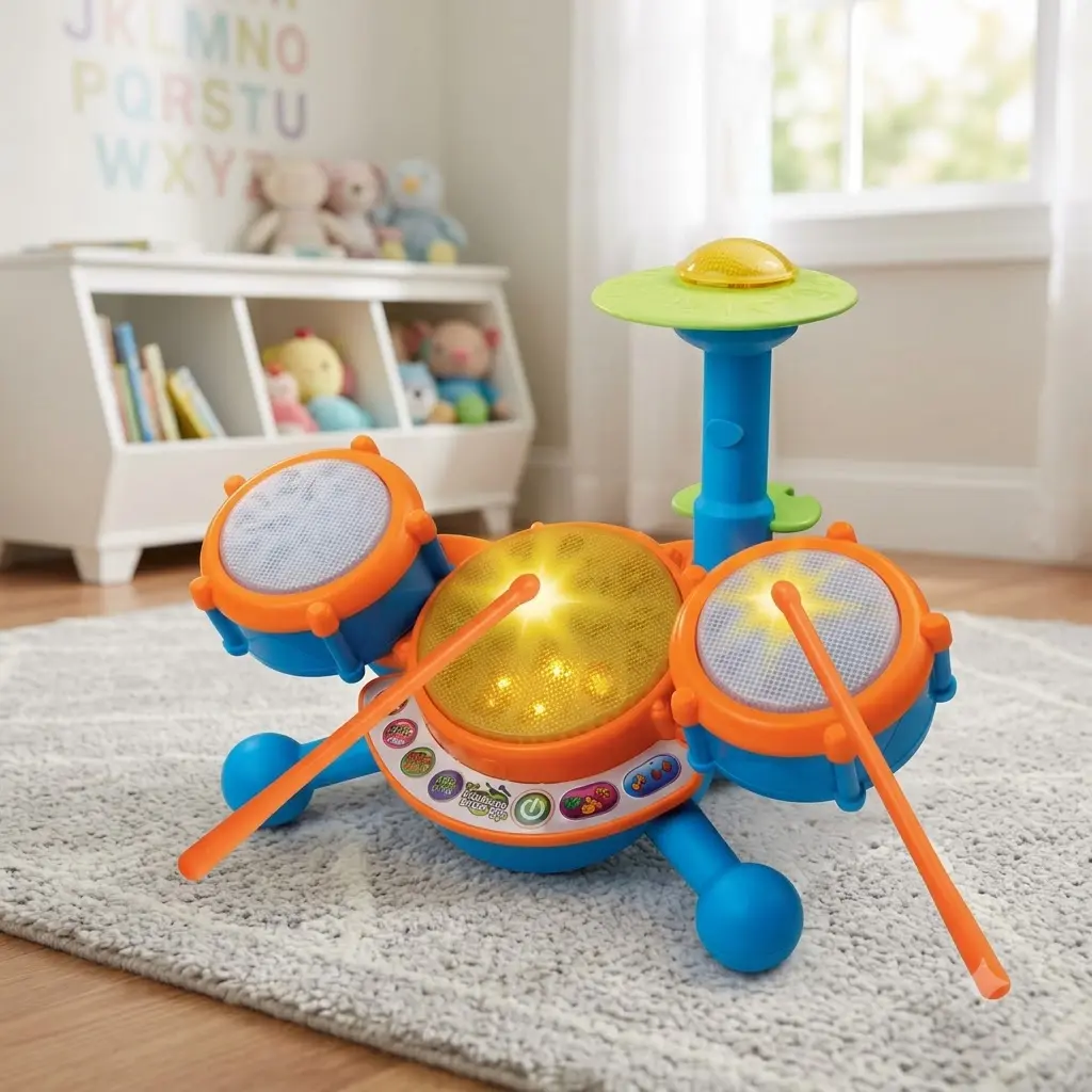 VTech KidiBeats Drum Set for Kids, Light-Up Electronic Drum Toy with Drumsticks, 4 Play Modes, 9 Built-In Melodies, Ages 2-5