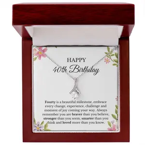40th Birthday Necklace, Birthday Ribbon Necklace, Birthday Gifts For Woman, Birthday Card, Pendant Necklace Luxury Box