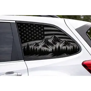 American Flag Mountain & Evergreen Tree Decal — Weatherproof Oracal 651 Vinyl