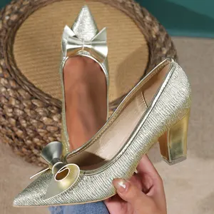 Chunky Heels Dress Shoes for Women Comfortable Block Heeled Pumps Square Closed Toe Gold Dressy Casual Wedding Party Prom Office Work Slip on Shoes