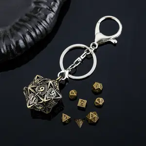 Mini Metal Multi-Faced D&d Polyhedral Dice Set, Dnd Metal Dice, 7-Piece Hollow D20 & Keychain, D20 Shape, Perfect for Party Games, Christmas Gift