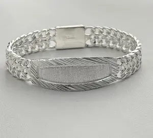 Sterling silver kids ID bracelet, 2 Row curb 5.5", Diamond cut border 13mm, Engravable bracelet, Made in Mexico (Please Add Name to "Add Notes" Section)