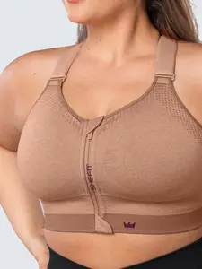 Low Impact Sports Bra - Heathered Tan with Adjustable Straps, Comfortable Fit, and Breathable Design for Active Wear and Fitness