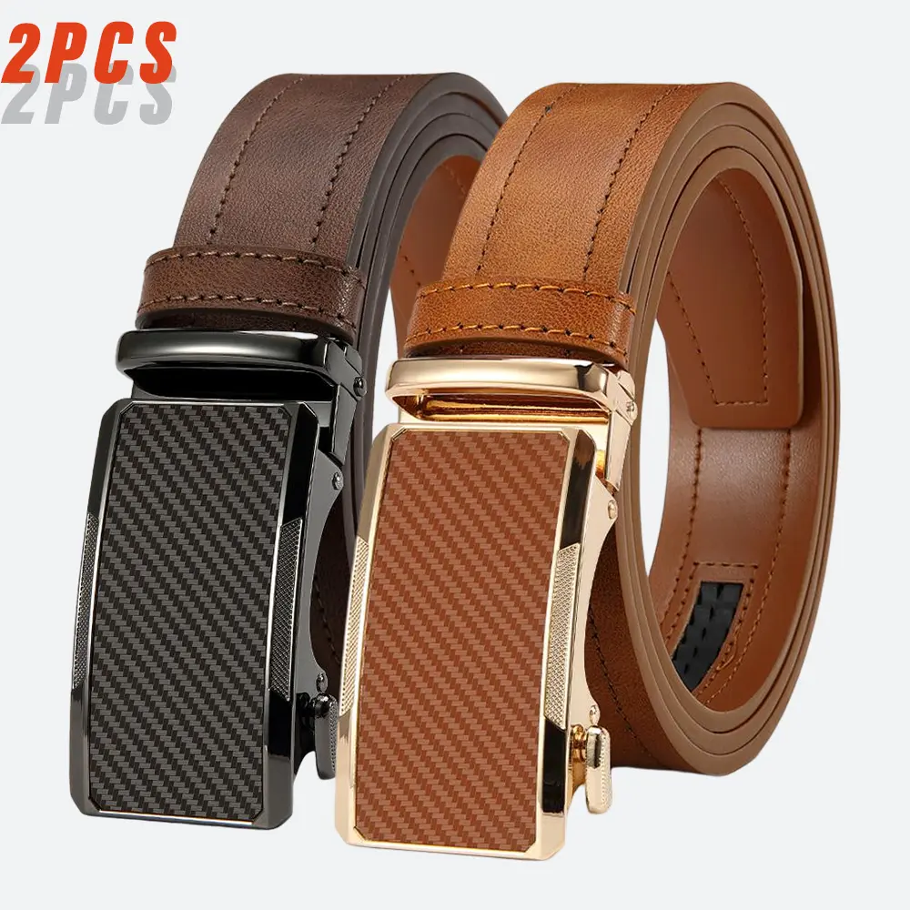 [2pcs] Cut to Size Mens Belt Leather Ratchet Easy Release BeltFor Men Designer Belt Dress and Casual with AdjustableBuckle for Men's Wear Gift Outdoorfun Textured forBirthday Gift accessories men business belt no hole brown option