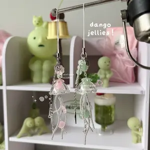 dango jellyfish ethereal pink + green oceancore heisei retro dtdeco juminocore ocean glass dangly phone charm <3