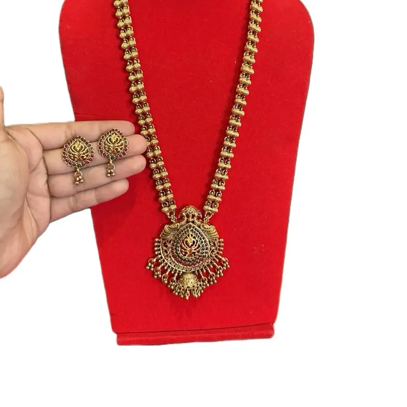 Women's Traditional South Asian Temple Rani Haar Necklace Set with Matching Earrings, Bling Jewelry, Luxe Jewelry, Bling Jewelry Sets, Luxe Jewelry Sets