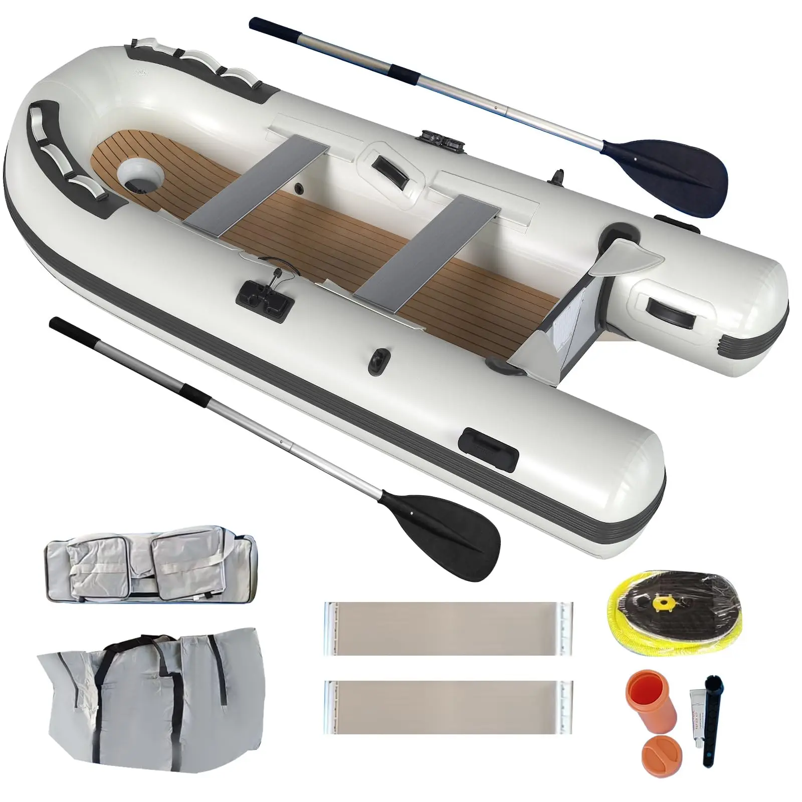 White 5-Person Inflatable Sport Tender, 10.5ft x 5ft Dinghy Boat with Smooth Design for Water Sports & Fishing