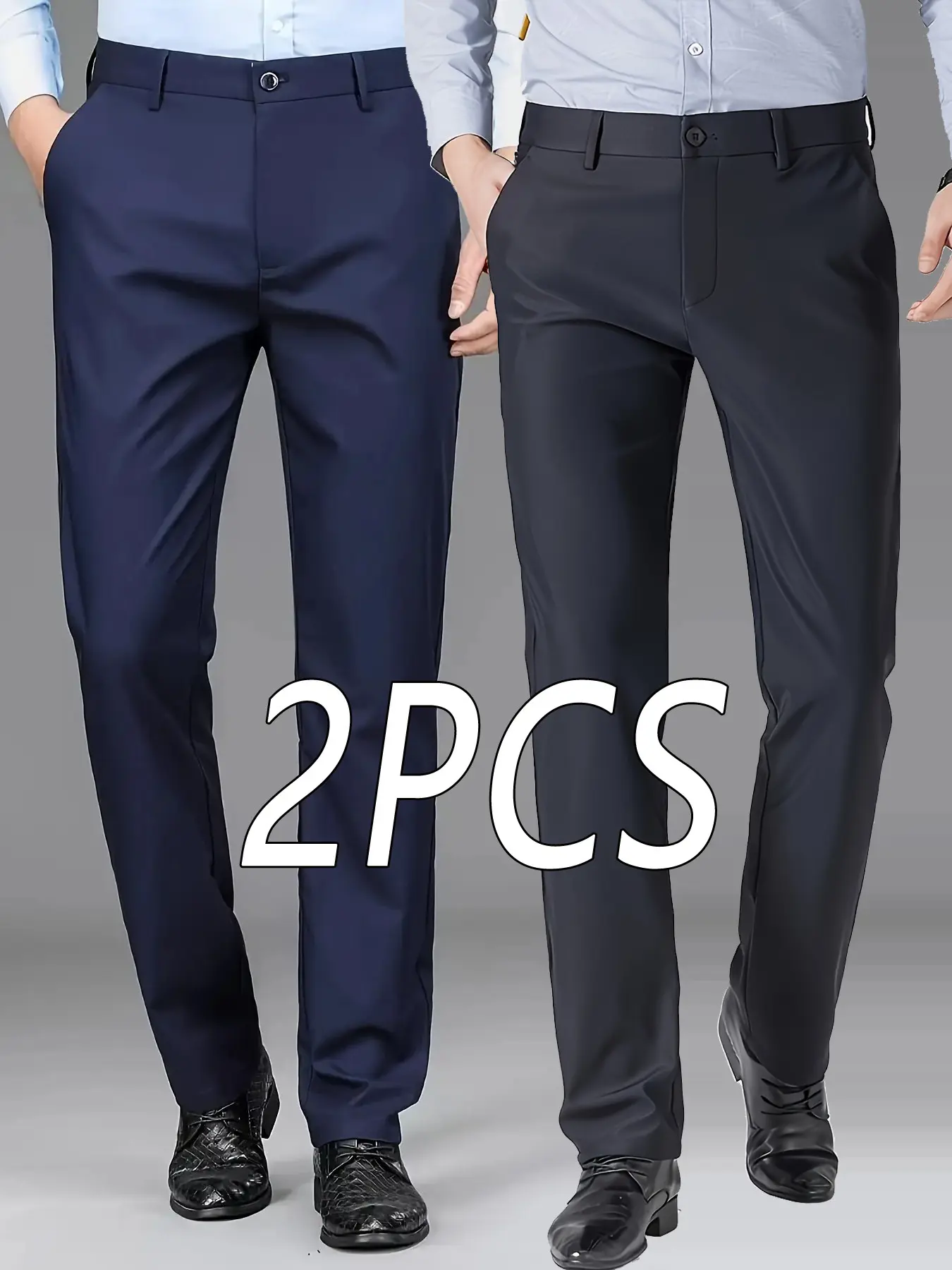 Men's Business Formal Pants, Elastic Office Long Pants with Button Closure, Classic Straight Fit, Suitable for Office, Meetings, Activities, Uniform Pants, Clothing