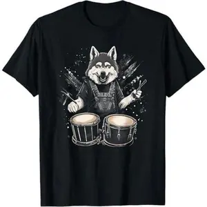 Funny Norwegian Elkhound Dog Playing Drums T-Shirt