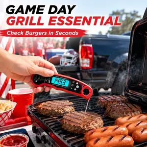 Instant Read Food Thermometer for Grill Lovers, Waterproof Kitchen Gadget with Stainless Steel Probe, Backlit Display & Magnet Mount for BBQ, Baking, Deep Frying, Air Fryer large Digital Meat Grill Tool Set