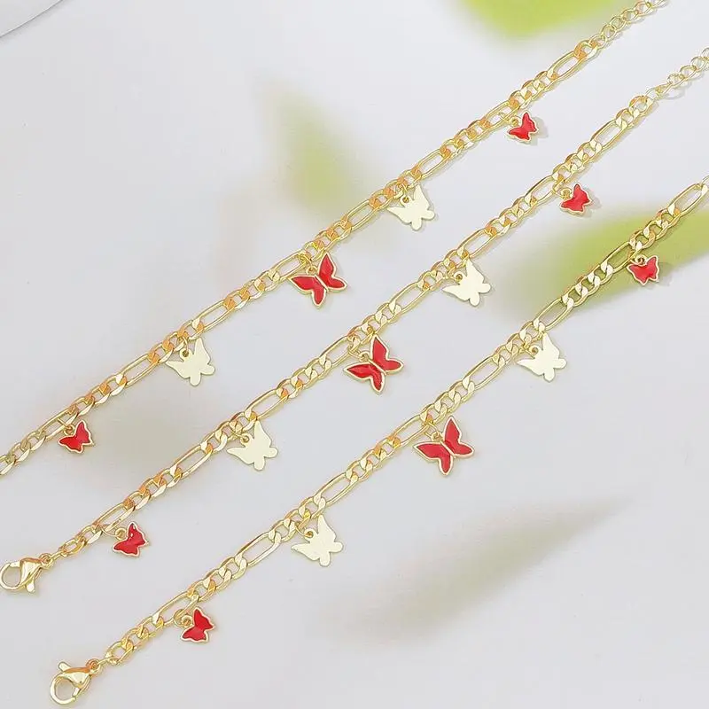 Gold Aesthetic Butterfly Bangle Bracelet with Red Enamel Charm, Trendy Fashionable Accessories for Women, Ideal for Casual Wear & a Wrist Stack, Butterfly Charm