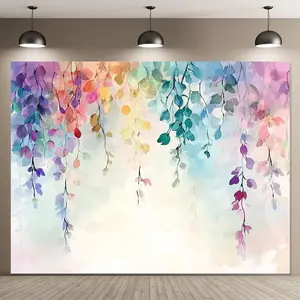 1PC,2D Flat Colorful Watercolor Leaves Hanging Backdrop, Festival Event Decoration & Shooting Background Curtain, Party Wedding Scene Layout Background Wall, Fresh Dreamy Gradient Leaf Decorative Clot