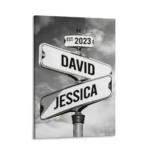 Personalized Crossroads Street Sign Canvas,Vintage Custom Street Sign Canvas，Custom Couple Names & Date, Framed Wall Art, Wedding Gift, Anniversary Gift, Valentine's Day Gift for Him/Her