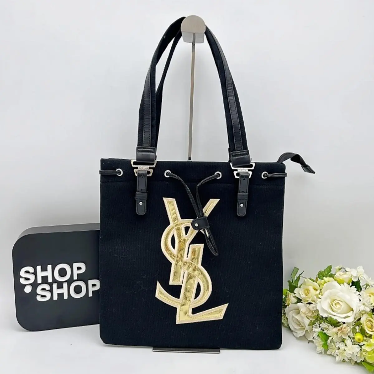 Pre-owned Yves Saint Laurent As Shown Shoulder Bags YSL Logo Canvas Tote Bag ys5623cc