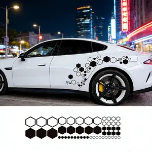 Hexagon Car Sticker Set, Scratch Cover Decoration, Reflective Pull Flower Design, Body Line Enhancement, Auto Accessories, Vehicle Exterior Decoration, Car Decals, Side Decals, Decal For Cars, Car Decorative Sticker