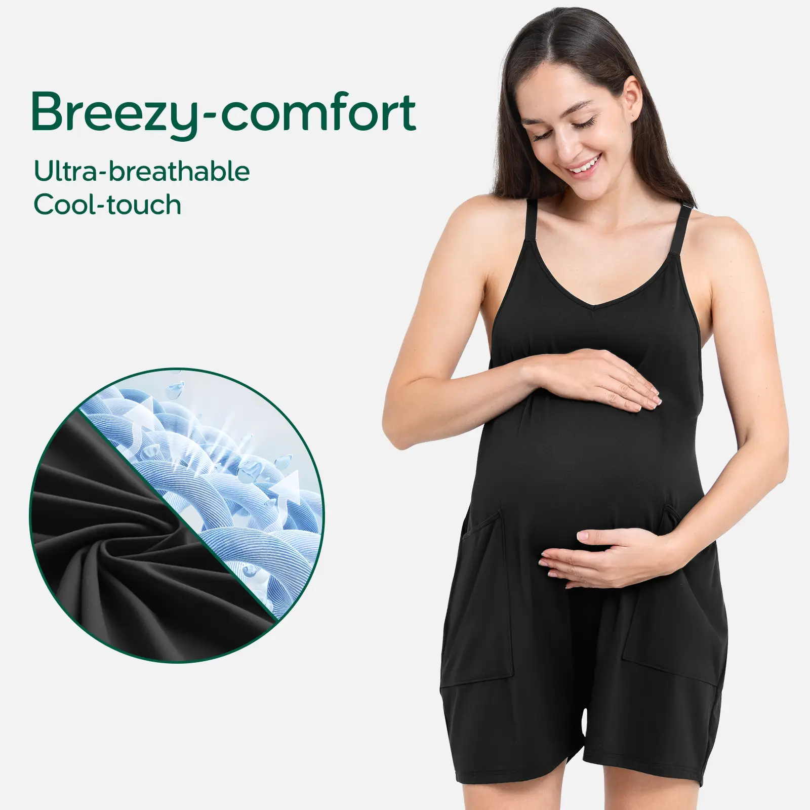 aulai Breezy-comfort maternity romper Ultra-breathable Cool-touch Pregnancy Outfit with Pockets pregnancy must haves Maternity Clothes