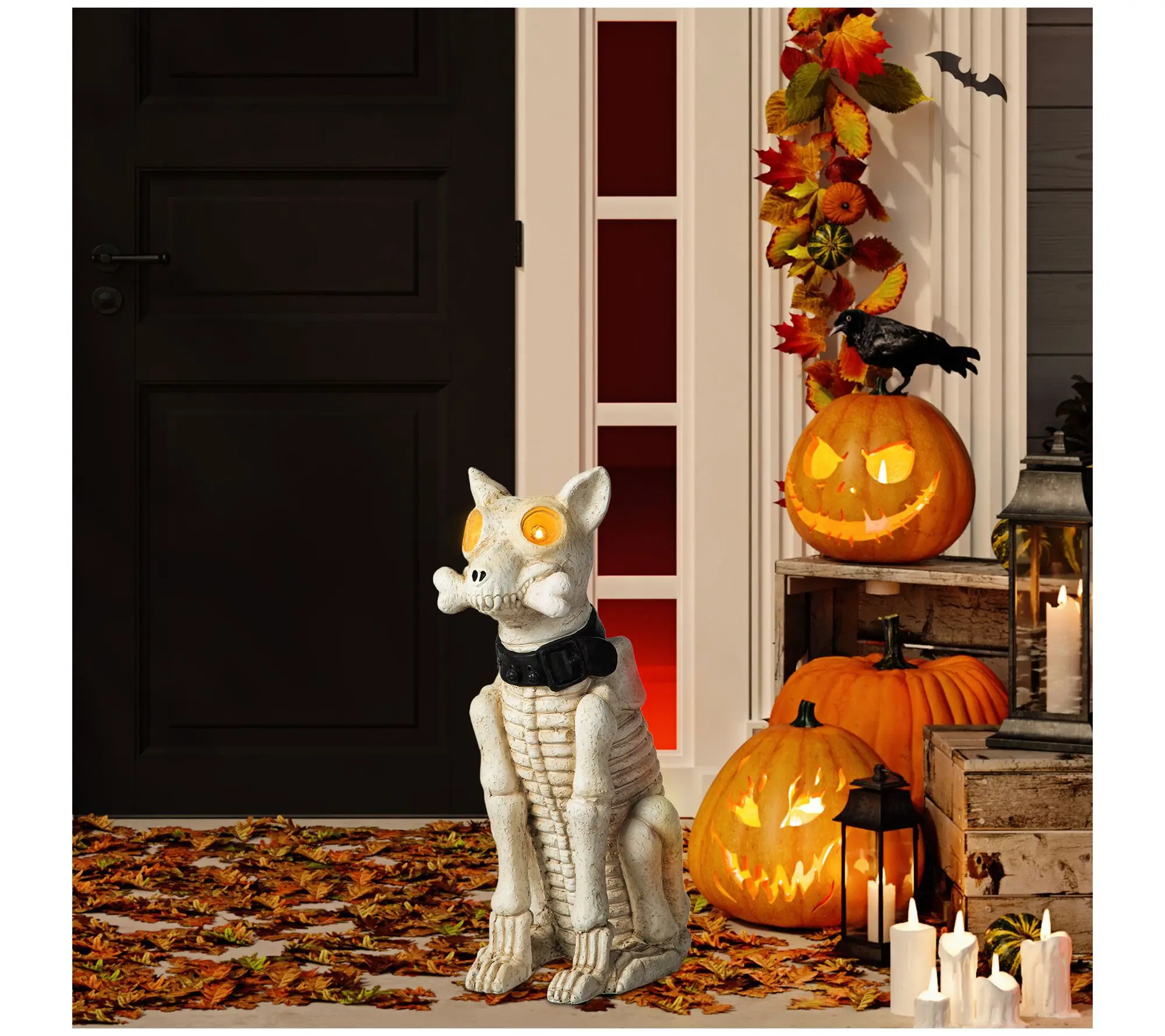 Glitzhome 20.50''H Ligted Halloween Skeleton Dog Porch Decor