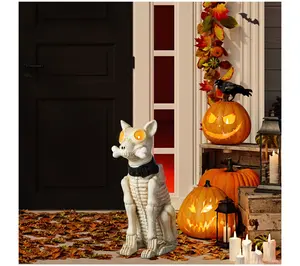 Glitzhome 20.50''H Ligted Halloween Skeleton Dog Porch Decor