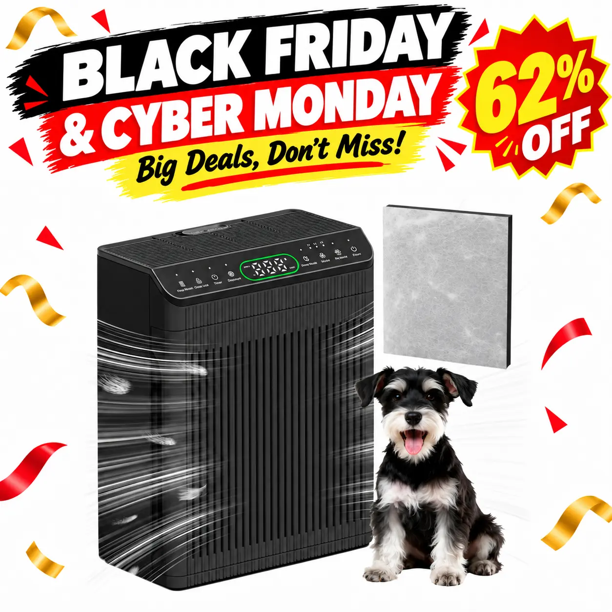 MORENTO 066 Anti-Bacteria HEPA Air Purifier (Up to 1690 ft²) - Aroma + HEPA Duo, Adjustable Auto Fan Speed, Timer, Pet Mode, Real-Time PM2.5 Monitor, Washable Filter, Allergy Relief, Decor-Friendly for Large Spaces, Open Office#BlackFriday