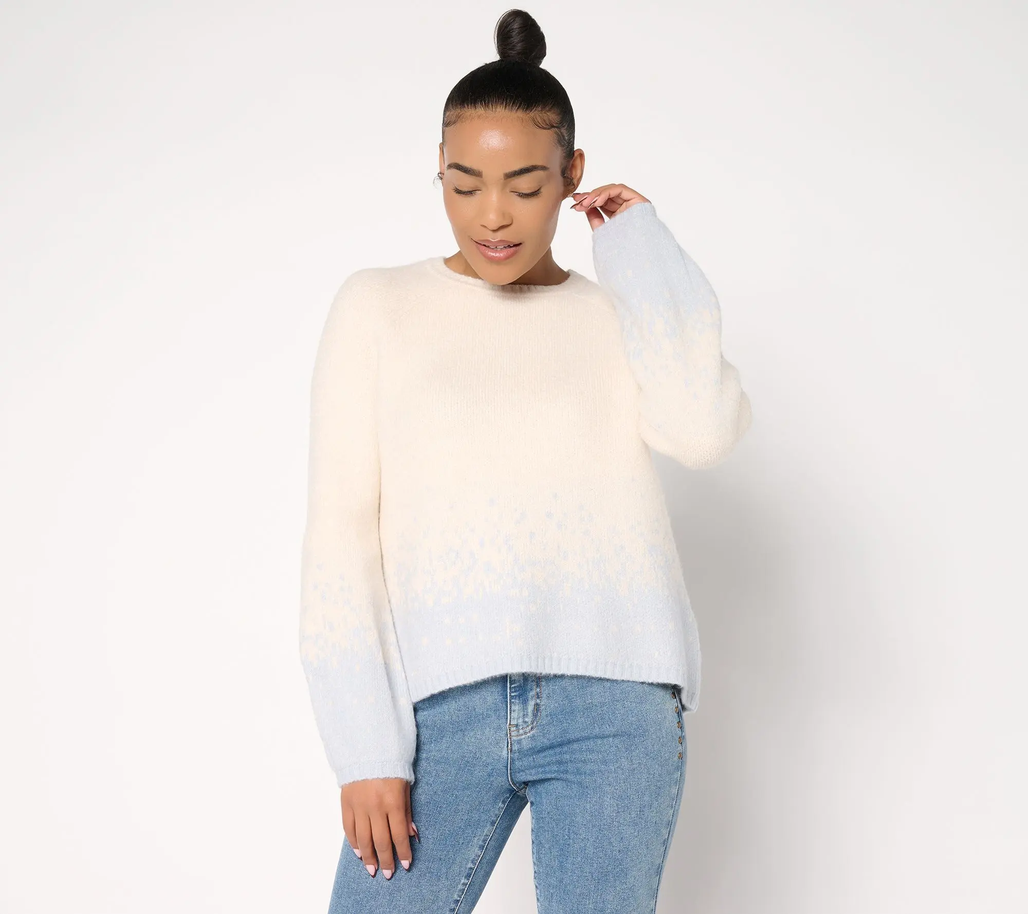 Me by Jennie Garth Raglan Sleeve Ombre Cloud Sweater