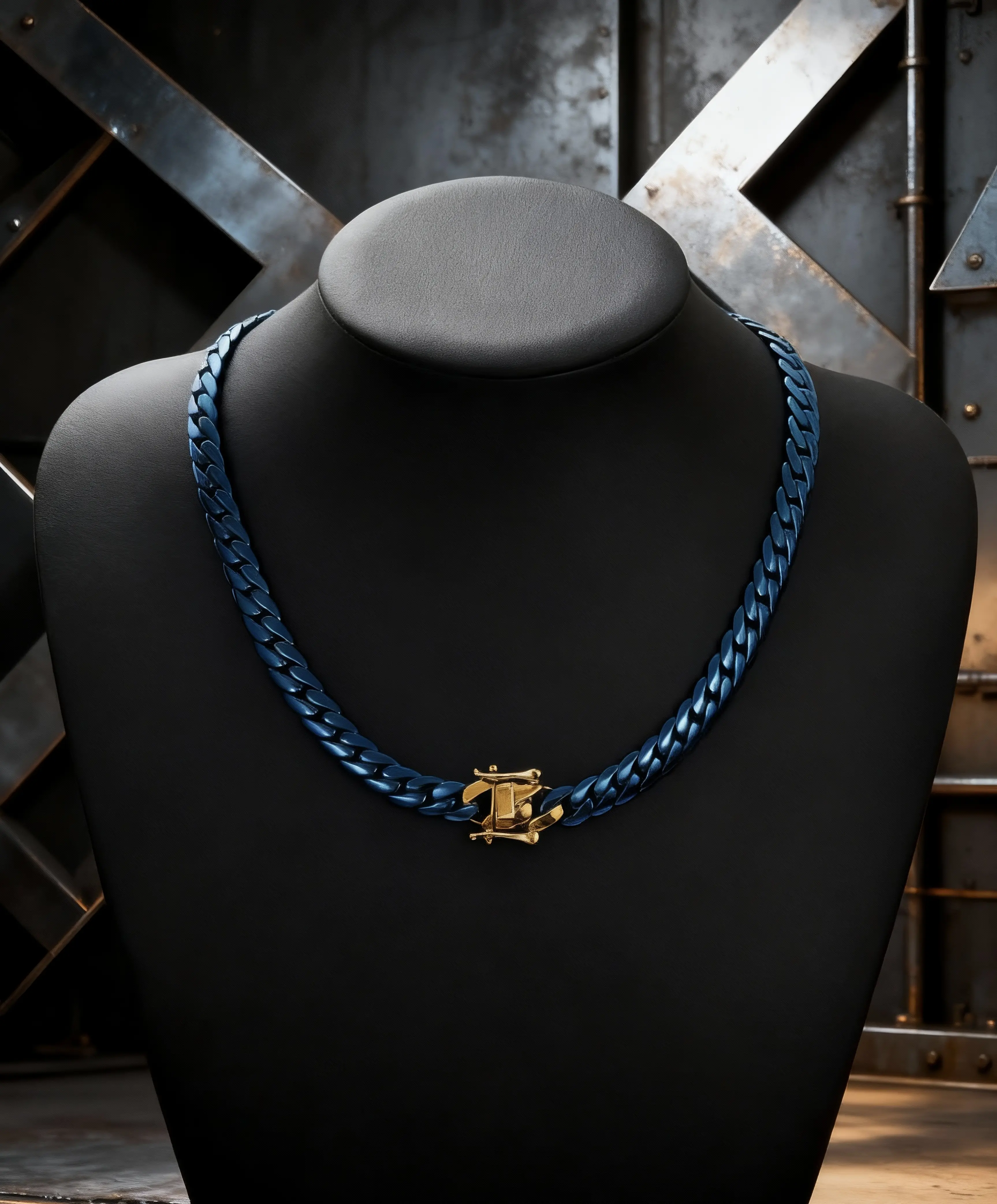 Men's Blue Cuban Chain Necklace 10mm Stainless Steel Miami Chain Blue Dragon Clasp Hip Hop 16-24 Inches Cuban Link Design