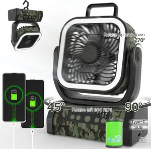 Portable Camping Fan 30000mAh Rechargeable with LED Light 360° Rotating Hook 4 Speed Settings for Tenting Traveling Picnic Outdoor Activities Remote-Controlled Oscillating Desk