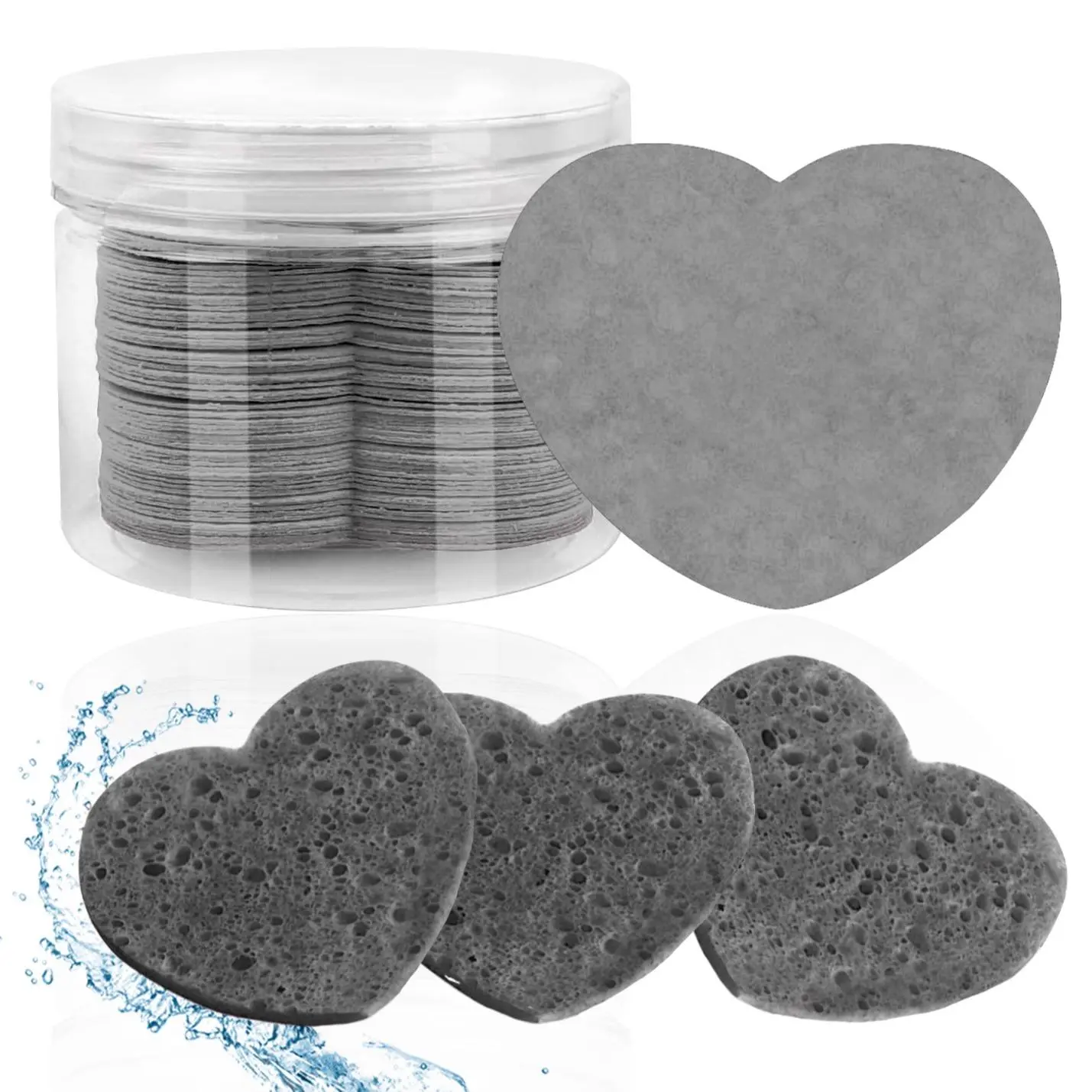 Heart Shaped Compressed Face Sponge with Storage Container, 50pcs/box Disposable Face Sponge for Makeup Remover, Soft Face Cleaning Pad for Travel, Makeup Remover Tool, Facial Cleansing Pads