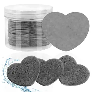 Heart Shaped Compressed Face Sponge with Storage Container, 50pcs/box Disposable Face Sponge for Makeup Remover, Soft Face Cleaning Pad for Travel, Cleansing Pads