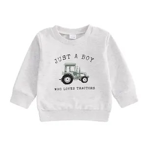 Kids Boys Sweatshirt Farm Tractor Print Long Sleeve Jumper Pullovers Autumn Tops for Toddler Cute Fall Clothes Outfit