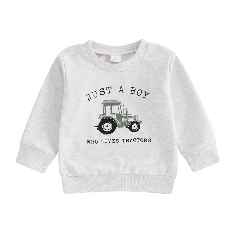 REDWOON Kids Boys Sweatshirt Farm Tractor Print Long Sleeve Jumper Pullovers Autumn Tops for Toddler Cute Fall Clothes Outfit