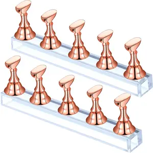 2 Sets Acrylic Nail Display Stand Nail Tip Practice Holder Magnetic Nail Practice Stand Fingernail DIY Nail Stand for False Nail Tip Manicure Tool Home and Salon Use (Rose Gold)