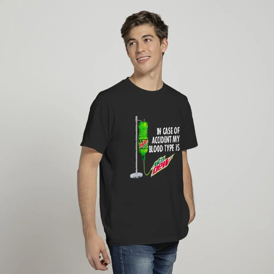 Mtn Dew In Case of Accident T-Shirt - Cotton Menswear with Sleeve Design, Available in Various Colors, Machine Washable - Grey