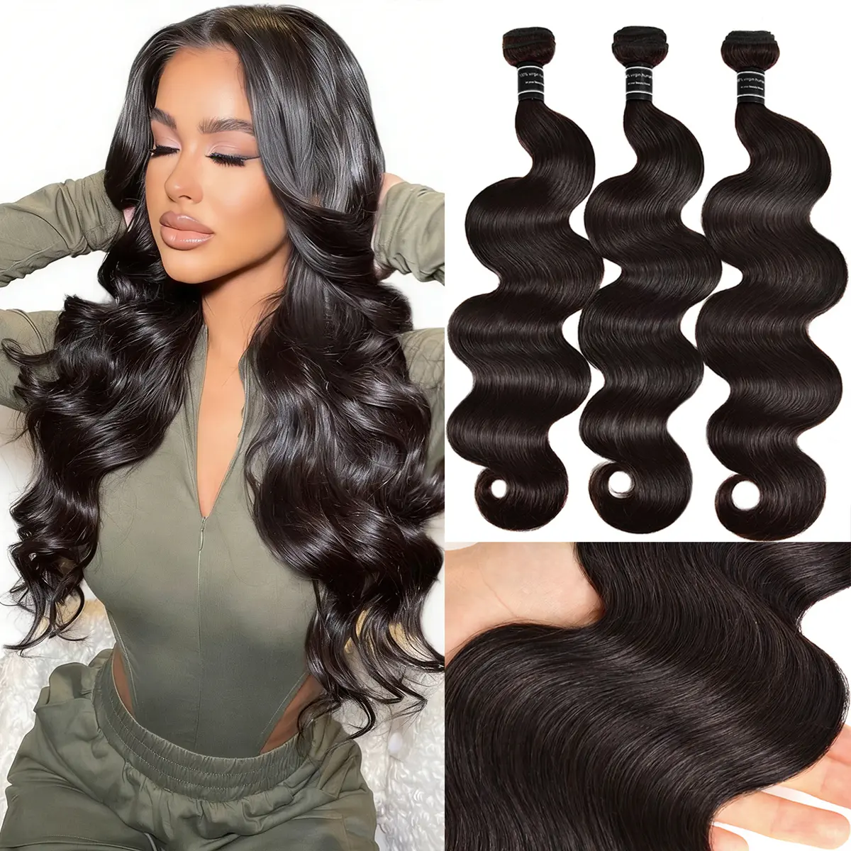 Body Wave Bundles Straight Hair Bundles With 4x4 Closure Human Hair Bundles for Women Natural Black 3/4 Bundles Human Hair Deep Curly Hair Bundles Burmese Curly Human Hair with Spriral End